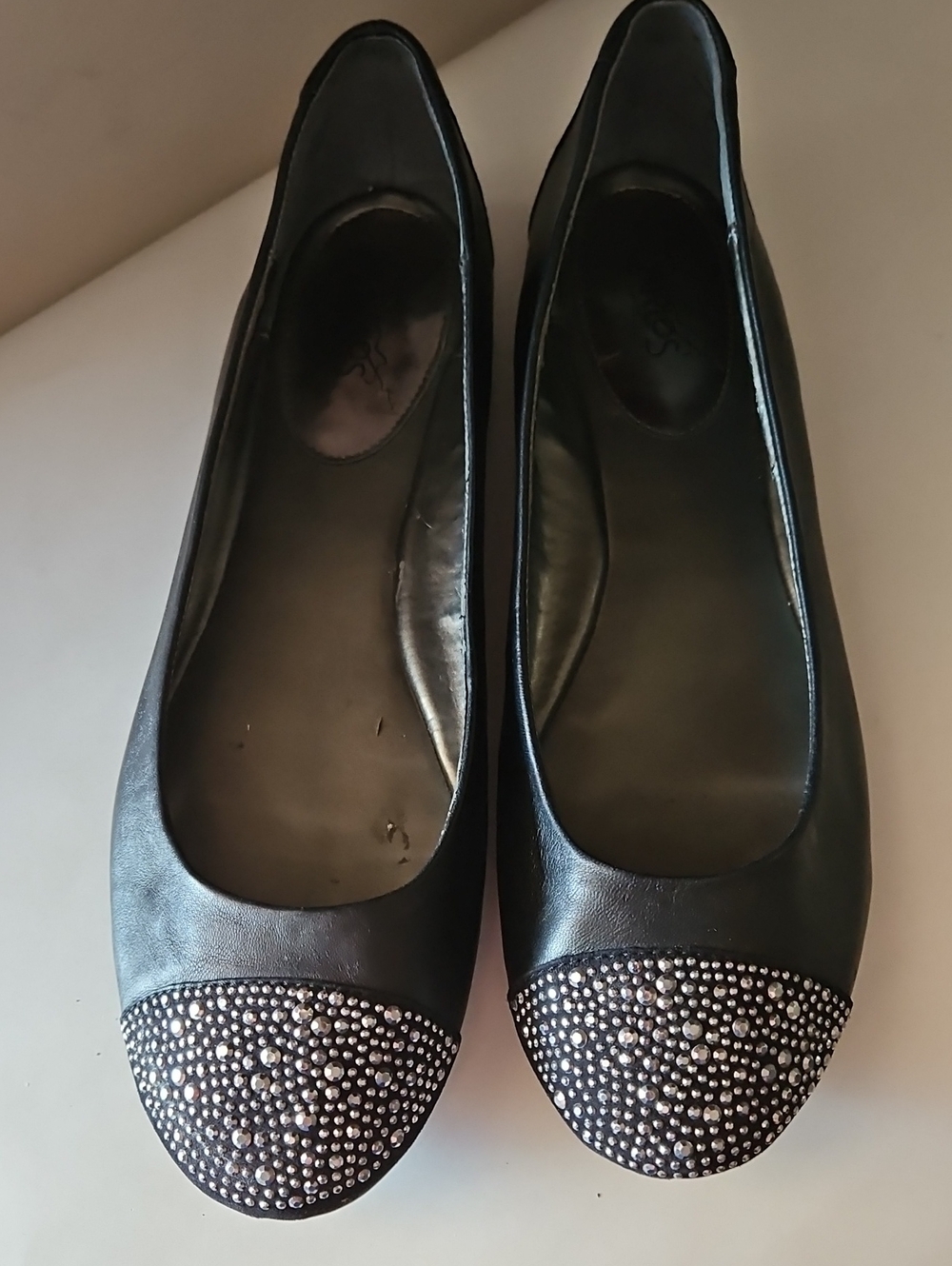 Carlos by Carlos Santana Black Rhinestone Studded Cap-Toe Ballet Flats Sz 10
